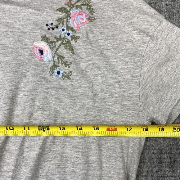 Women Only Shirt Womens Large Gray Tie-Front Embroidered‎ Top Floral Cropped - Picture 7 of 9